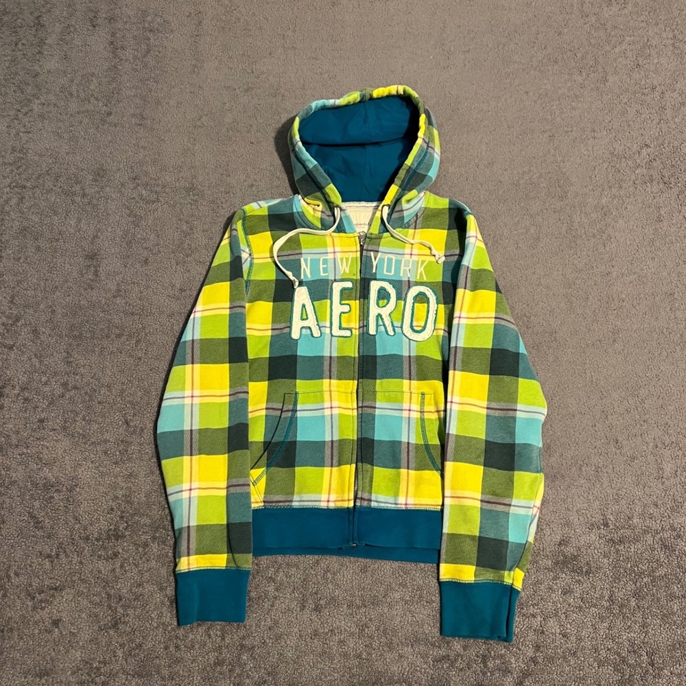 Vintage Y2K Aeropostale Plaid Full Zip Hoodie Womens XL New York Aero